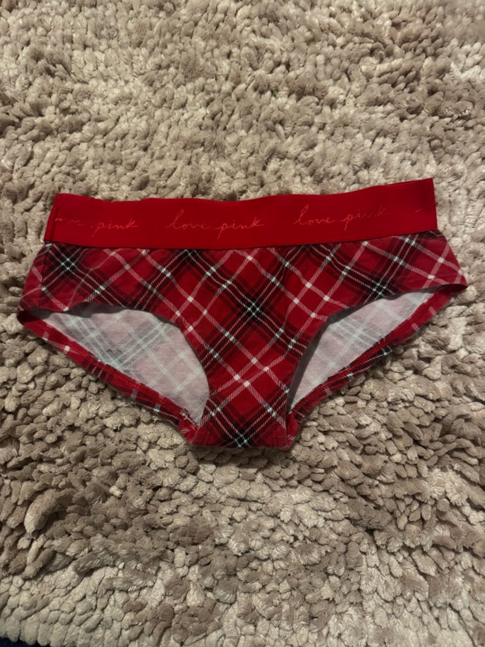 PINK Victoria's Secret Red Plaid Hipster Panty